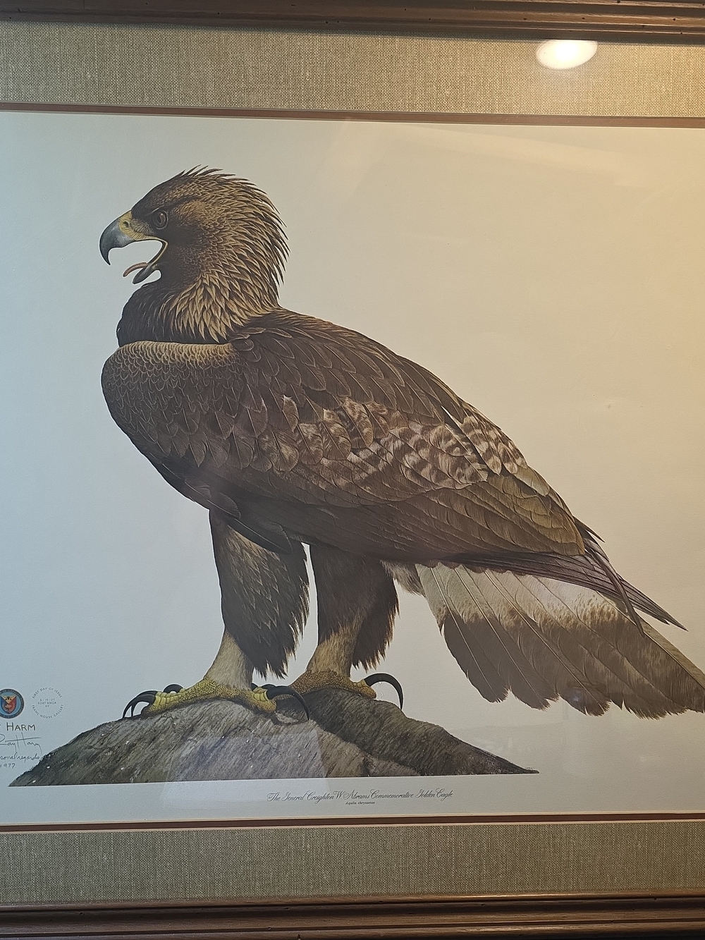 Ray Harm Golden Eagle Print Number 393 Sign Lithograph, Fort Knox KY,Frame House